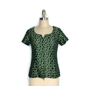 Handcrafted Womens Brat Green/Black Retro Punk Y2K Animal Print Blouse Top M